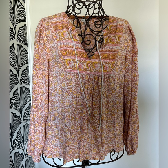 Lucky Brand Long sleeve peasant blouse - Orange Sunburst Boho style size small - Picture 1 of 4
